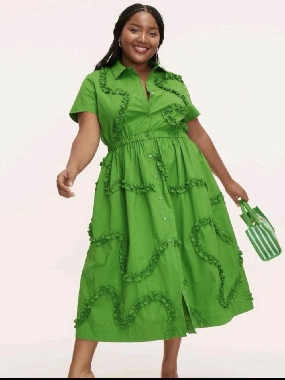 Kate Spade x Target Green Ruffle Trim Midi Shirt Dress Size L